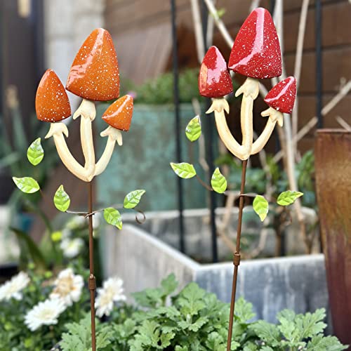 Yhthoha 19.7"Mushroom Metal Decorative Garden Stakes.perfect For Outdoor Spring Decor And Adding To Your Metal Flowers Outdoor Decor, These Garden Stakes Will Elevate Your Yard With Their Unique Charm #TOP2