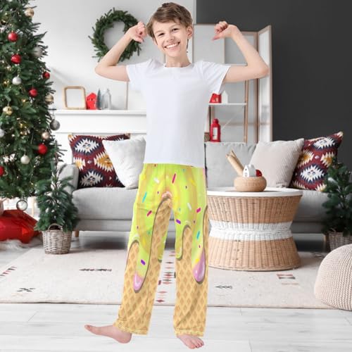 Boy's Pants Pink Yellow Ice Cream Jogger Pants Elastic Waist Long Bottoms Trousers with Pockets 6-14 Years2