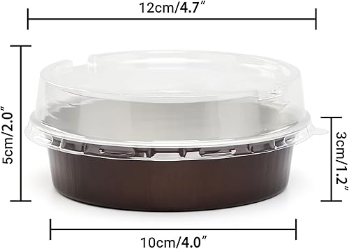 Vista 257 de Beasea Latas desechables para tartas de 4 pulgadas, paquete de 50 mini sartenes con tapas, molde de aluminio dorado de 8 onzas, moldes para tartas