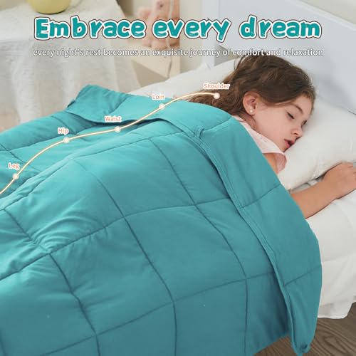 Teal Weighted Blanket Kids 10lbs, 40"x60", Twin Size Cooling Heavy Throw Blanket for 80-120lbs, Microfiber Soft Thick Big Blankets Weighted Comforter Gift for Sleeping