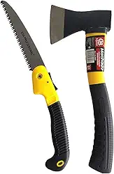 Kit Machadinha Lenhador + Serrote Dobrável de Poda | Ideal para Jardim, Camping e Corte de Galhos | Lâmina de Aço Carbono
