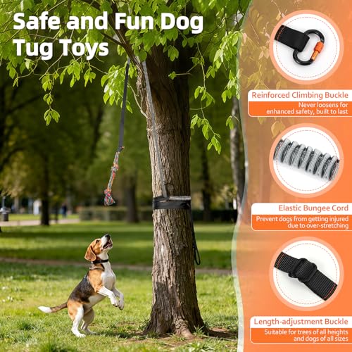 Tivray Bungee-Ziehspielzeug für Hunde, Outdoor-Hundespielzeug zum Aufhängen mit 3 Kauseilen, Interaktives Zugseil für kleine, mittlere & große Hunde zum Spielen & Trainieren am Baum, Schwarz+Grau