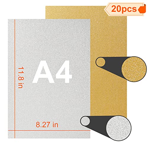 Vgoodall Glitter Paper Cardstock,20 Sheets Silver Gold Glitter Cardstock A4 Size 250Gms Craft Paper Christmas Cardstock Christmas Gift Wrapping For Card Making Scrapbooking Diy #TOP2