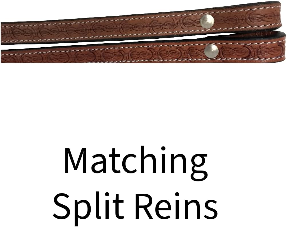 Tahoe Tack Hand-Tooled Barbwire Leather Western Browband Horse Headstall with Matching Split Reins