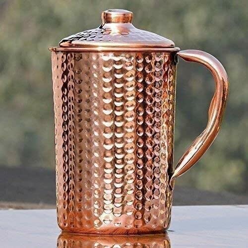 Wasserkrug aus Kupfer, auslaufsicher, gehämmertes Design, 2 Liter