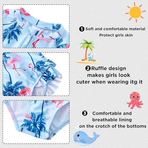 Image of UMELOK Girls Long Sleeve Rash Guard One Piece Swimsuits UPF 50+ Ruffle Zipper Bathing Suit 4-10 Years