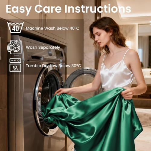 Image of Love's cabin Full Size Satin Sheet Set - 4 Piece Dark Green Silky Satin Sheet Set with Deep Pocket, Luxury Silk Feel Satin Bed Sheets Full Bedding Set (1 Flat Sheet,1 Fitted Sheet,2 Pillow Cases)