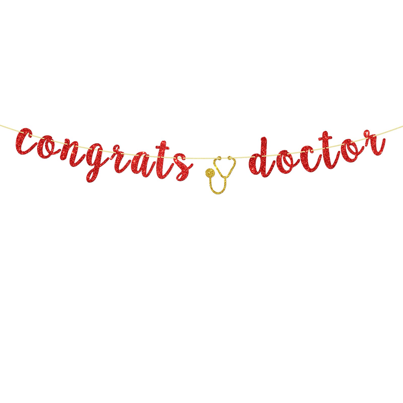 Congrats Doctor Banner Medical Graduation Bunting Banner Doctor Grad Medicine School Graduation Party Decorations Red Gold Glitter