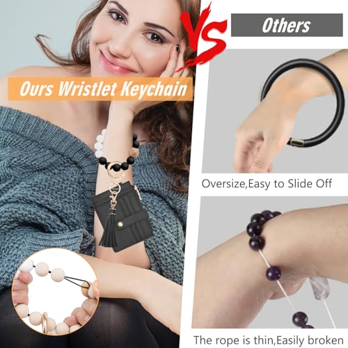 Image of KNGITRYI Wristlet Wallet for Women,RFID Keychain Wallet with Beaded Strap | 8 Card Slots,ID Window,Zipper Pocket,Leather Tassel,Compact Design