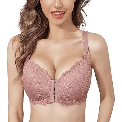 FallSweet Wireless Bras for Women Front Close Comfort Bra Lace Brassiere Full Coverage (Purple,34C) Cover