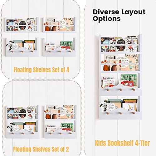 Comax Nursery Floating Book Shelves Wall Bookshelf For Kids, Wall Book Shelf For Kids Room Bedroom, Hanging Nursery Book Shelves Wall Mounted Bookshelves, Hanging Baby Bookshelf Nursery Shelves White #TOP1