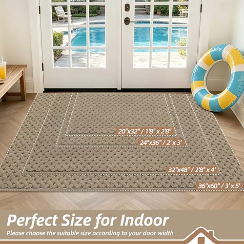 Image of BEQHAUSE Dirt Trapper Door Mat Non-Slip Entryway Rugs, 32 inch x 48 inch, Beige