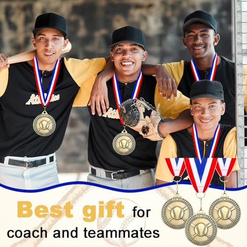 Image of Remuuly 60 Pcs Gold Award Medals 2 Inch Soccer Baseball Volleyball Football Cheer Trophy Medals Metal Awards Bulk with Neck Ribbons Trophy Prize Gifts for Sports Competitions