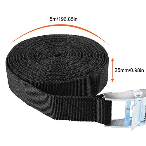 A+ Selected 25mm X 5m Zurrgurt Riemen - 6 Packung Anhänger Spanngurte Auto Dachgepäckträger mit Cam Verschluss - Schwarz… – Bild 3