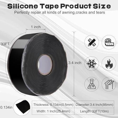 Image of Self Fusing Silicone Tape Plumbing & Hose Repair Leak Stop 1 inch x33' | Rescue self amalgamating tape,Stops water leaks on pipes,garden hoses,Sealing Pipes,Wire Harness Wrapping,Automotive,Black