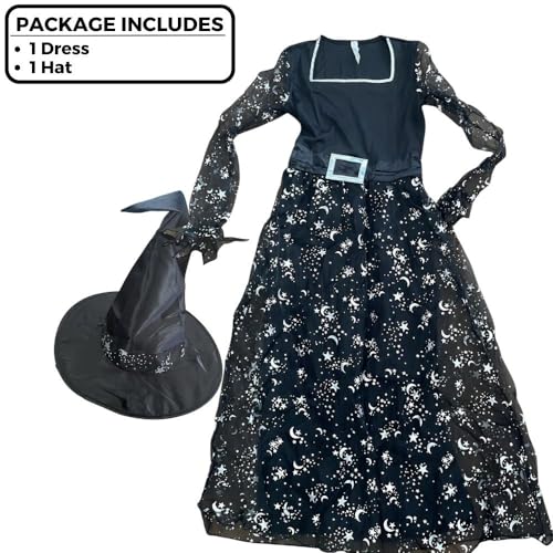 Disfraz infantil de bruja celestial con vestido y sombrero miniatura 2