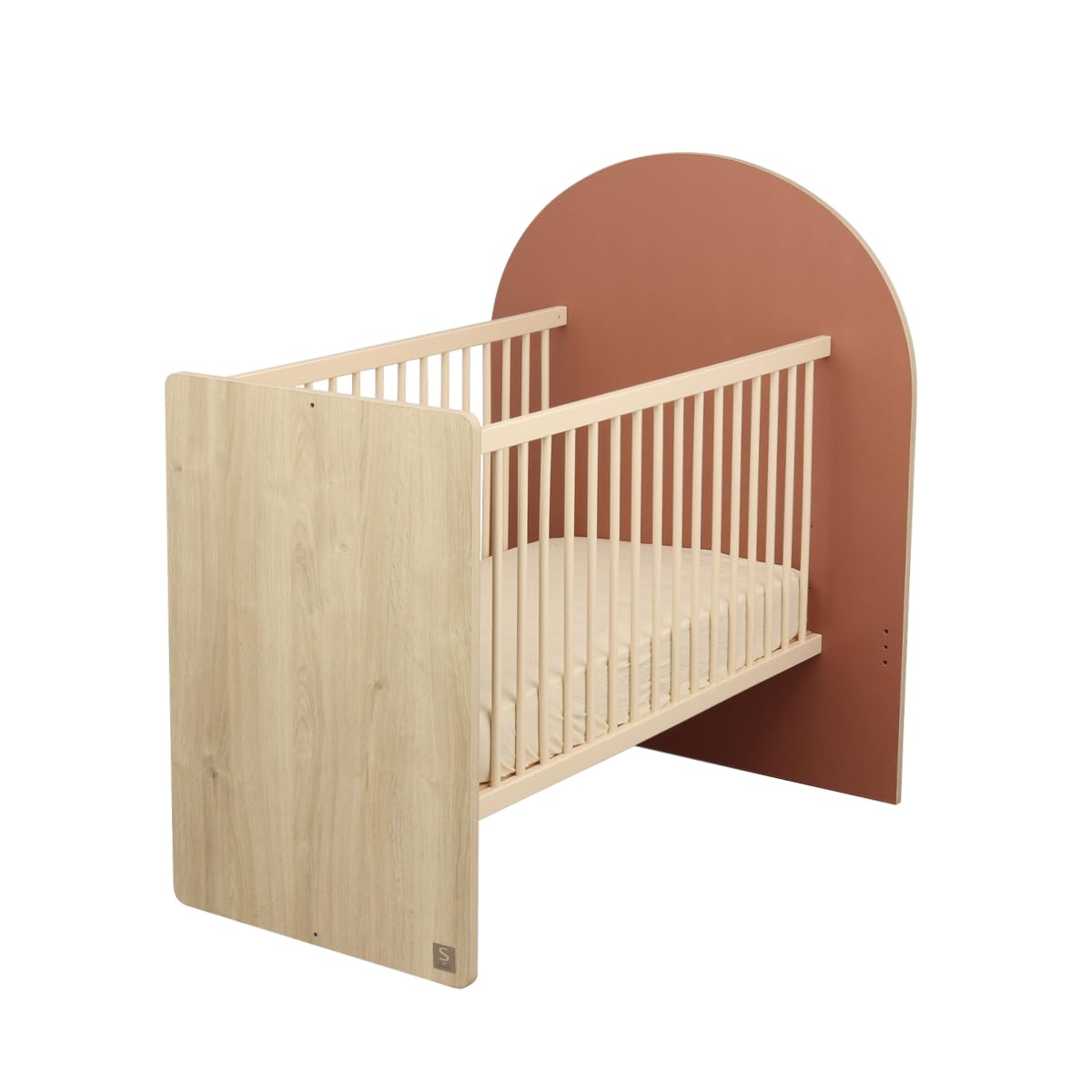 Lit bébé évolutif 120x60 en 90x190 - décor bois chêne sépia forme arche