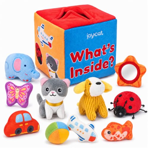 JoyCat Baby Toys 6-12 Months Mystery Soft Box 10 Sensory Objects Rattle