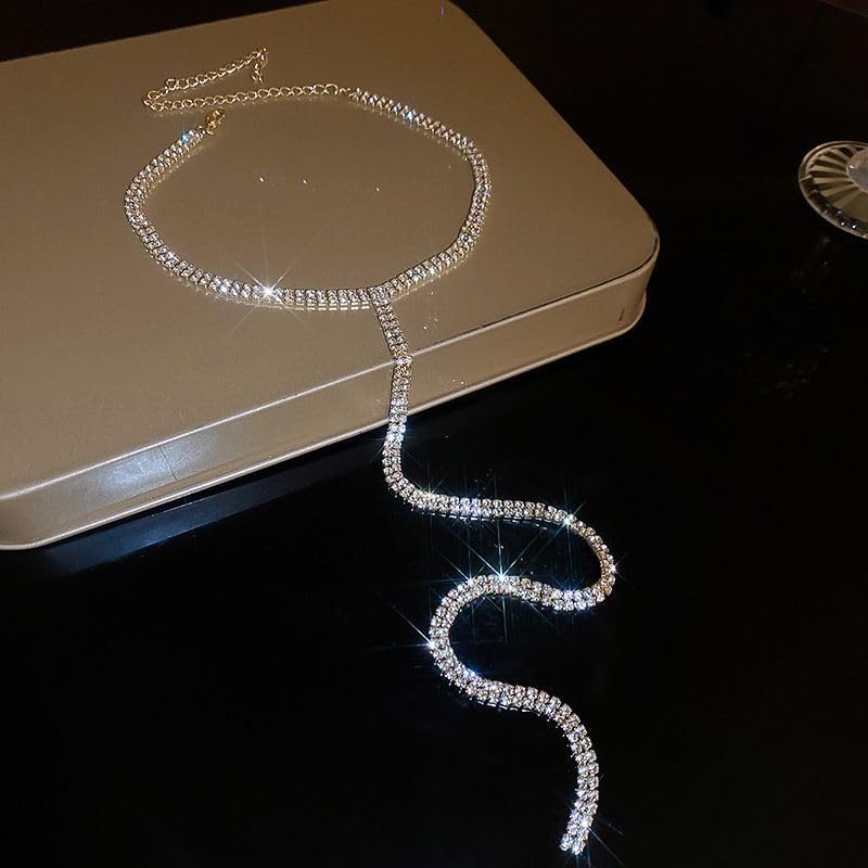 Rhinestone Long Tassel Choker Necklace for Wome Zircon T Lariat Necklace Clavicle Chain Necklace Crystal Y Pendant Necklace Jewelry for Women - Image 3