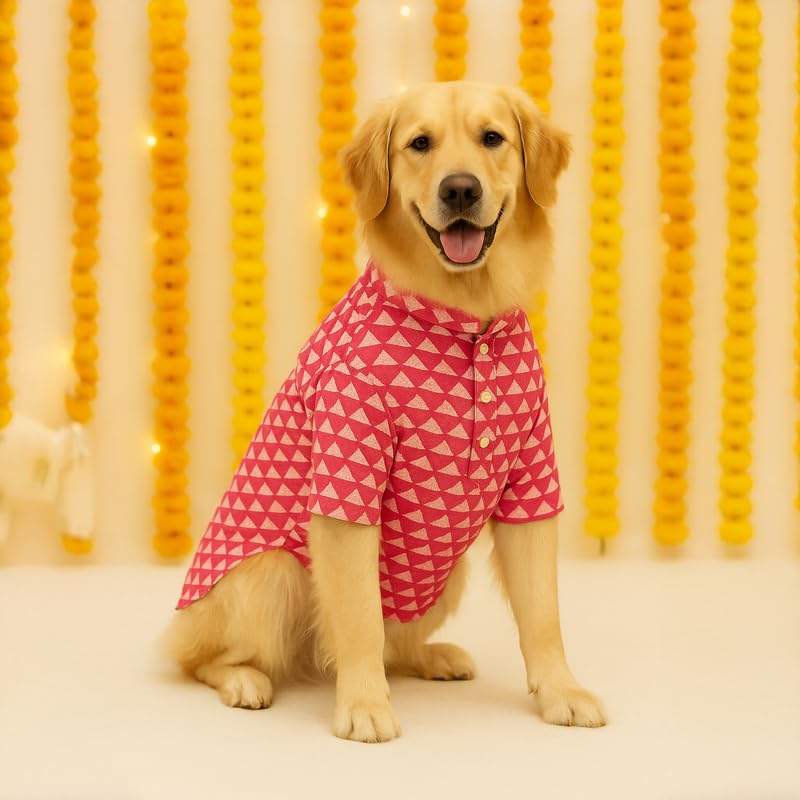 Image of Thunder Tails Soft Cotton Dog Kurta for Small Dogs & Puppies | Comfortable Stylish Outfit for Shitzu, & French Bulldog | Pet Apparel for Casual, Party (Pink, X-Large)