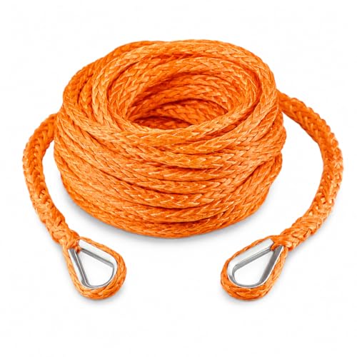 Ucreative 3/8 Inch x 92 Feet Synthetic Winch Extension Rope 26,500 Lbs for Off Road Vehicle Orange
