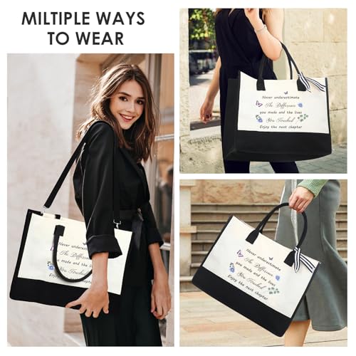 Bolso tote para regalo de jubilación - Bolso de lona inspirador para mujeres, con mensaje personalizado 'Nunca subestimes la diferencia que hiciste y las vidas que tocaste', ideal para Día de Acción de Gracias miniatura 2
