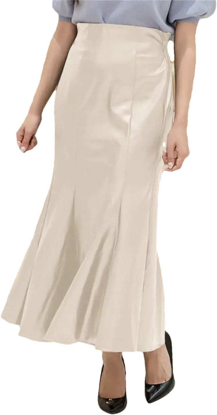 Women Autumn Office Pu Leather Skirt High Waisted Package Hip Stitching Maxi Mermaid Skirts