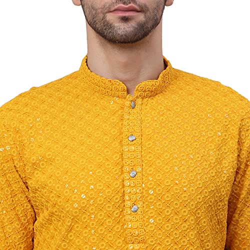 Image of Jompers Men's Regular Fit Cotton Chikankari Embroidered and Sequence Kurtas