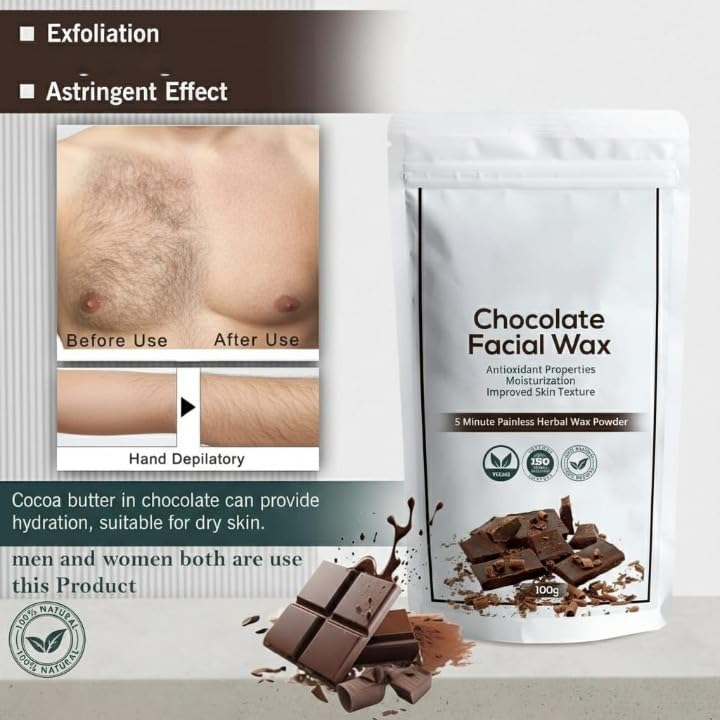 Chocalate Powder Wax - Herbal Hair Removal for Women | Face, Bikini, and Underarm Waxing | Painless 5-Minute Ayurvedic Hair Remover Powder | No Side Effects | Pack of 1,100gm