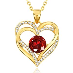 THECEROS Gifts for Girlfriend, Gold Necklace for Women, Sterling Silver Birthstone Heart Necklaces Dainty Birthday Valentines Jewelry Gifts for Women Wife Mom Daughter Her