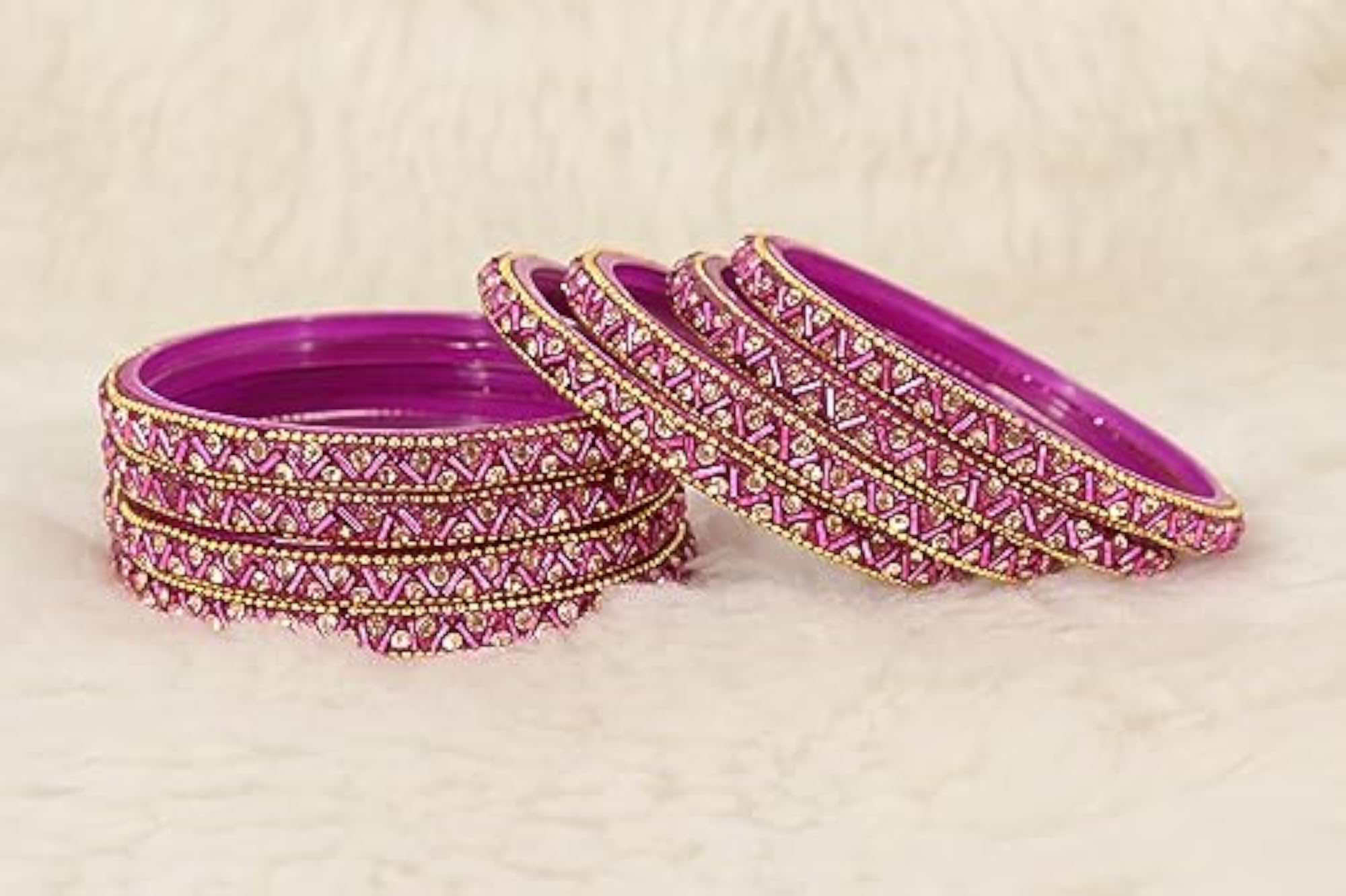 Glass Bangles Set Zircon Beads Women Bangles Pack of 8