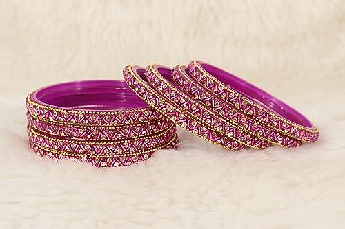 Image of NMII Glass Bangles Set For Girls and Women Studded Zircon Gemstone and Beads I women bangles I (Pack of 8)