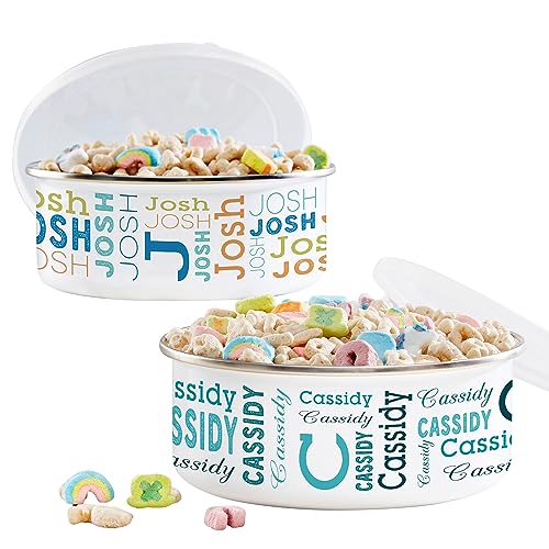 Personalization Universe Trendy Repeating Name Personalized Enamel Bowl with Lid