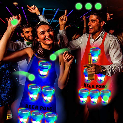 Six Senses Media Light Up Beer Pong Apron Fun Game Flashing Color Beer Pong Cups of Beer Pong Apron for House Parties Birthdays Concerts Weddings BBQ Beach DJ Holidays