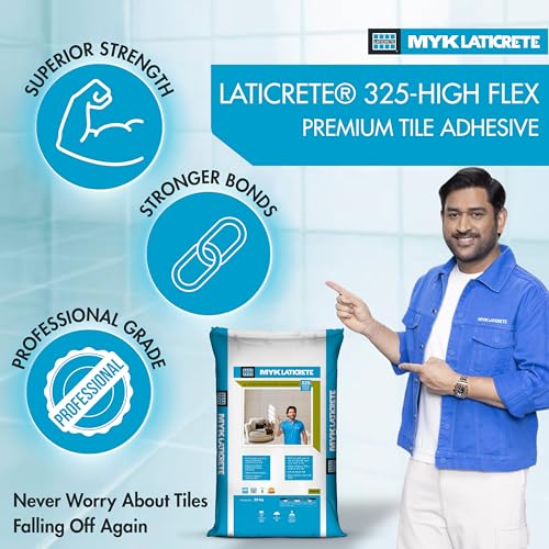 Image of MYK LATICRETE Tile Adhesive 325 High Flex White (20 KG) | Ideal for Floor & Wall |Interior & Exterior Tile Installation | Used for Medium & Large Format Tiles |Used for Glass Mosaics (Swimming Pools)