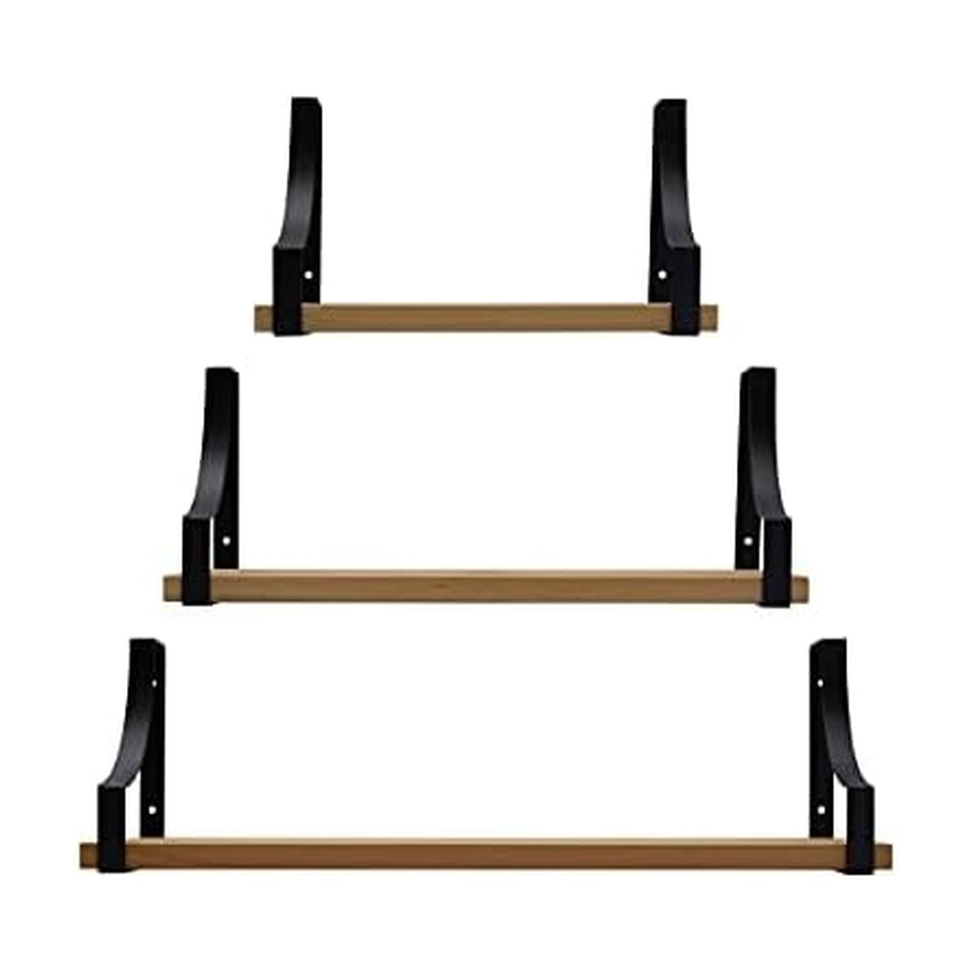 MELANNCO Estantes flotantes de pared, madera y metal curvo, para dormitorio, sala de estar, cocina, guardería, juego de 3, color natural