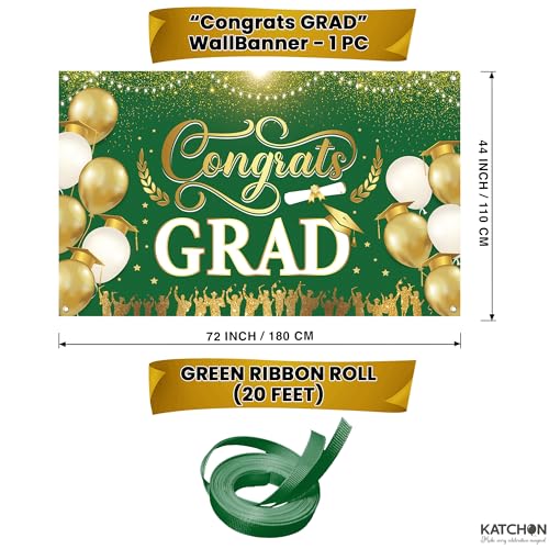 Image of KatchOn, XtraLarge Congrats Grad Banner - 72x44 Inch, Congratulations Banner | Graduation Banner Class of 2026 | 2026 Graduation Decorations | Green and Gold 2026 Graduation Backdrop