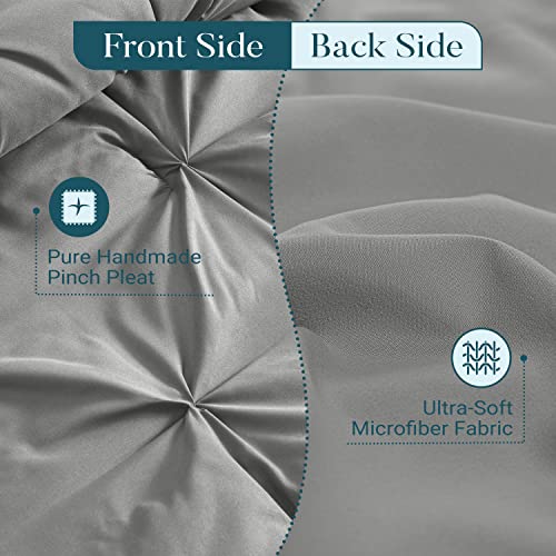 Basic Beyond King Size Comforter Set - Pinch Pleat King Comforter Set, Pintuck King Bed Comforter Set With Comforter & 2 Pillow Shams, Grey #TOP4