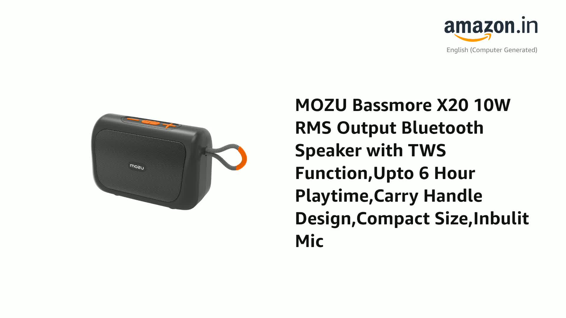 MOZU Bassmore X20 10W RMS Output Bluetooth Speaker with TWS