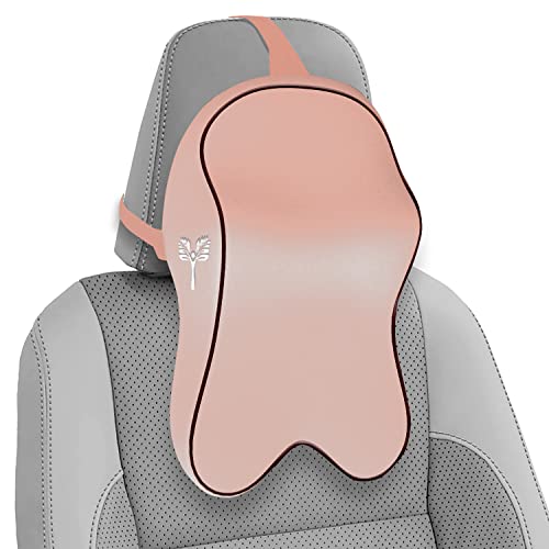 Image of Grin Health Orthopedic Car Neck Rest Pillow -Large Plus | Extra Deep Car Seat Neck Support Head Rest Cushion for Long Drives & Neck Relief | Memory Foam Neck Pillow for Car & Office (Beige)