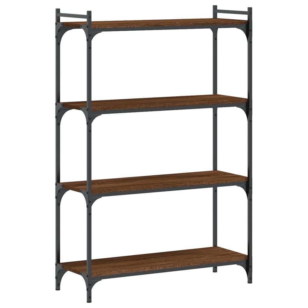 Librería 80 x 30 x 120 cm, aspecto de roble marrón con marco de metal y 4 niveles, estantería de pie para salón, pasillo, dormitorio, diseño moderno para decoración de libros
