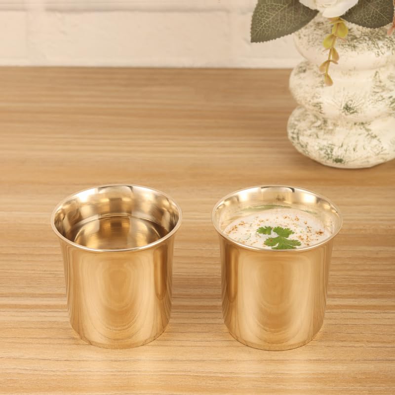 THE HEALING STORE Bronze Kansa Glass, 200 ml Capacity, Gold, Medium Size (Antique)