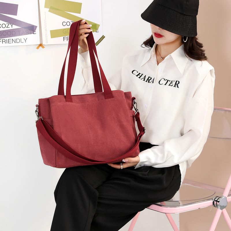 Tote Bag Purses for Women Soft Canvas Shoulder Bag Ladies Crossbody Purse and Handbags Lightweight Large Messenger Bag Purple2