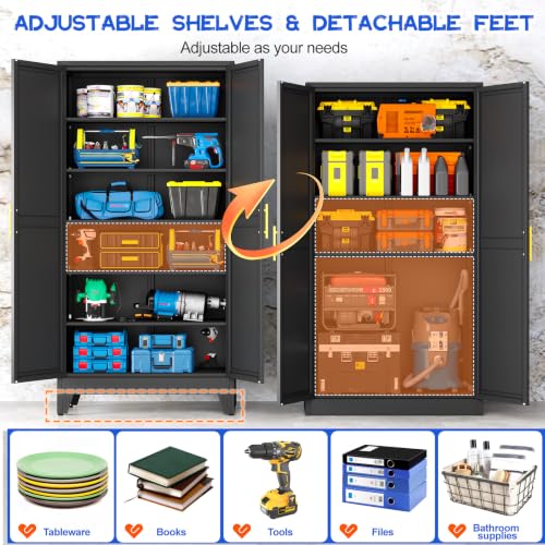 Image of GAIOUS 79 inch Tall Kitchen Pantry Cabinet,Metal Storage Cabinet Black Cupboard