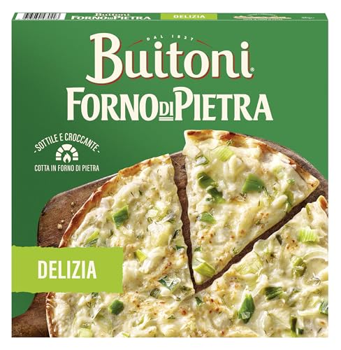 BUITONI Forno Di Pietra Pizza Delizia con Base Blanca - Pizza Congelada Masa Fina y Crujiente con Queso Elemental, Puerro y Crema de Leche - 320g (Congelado)