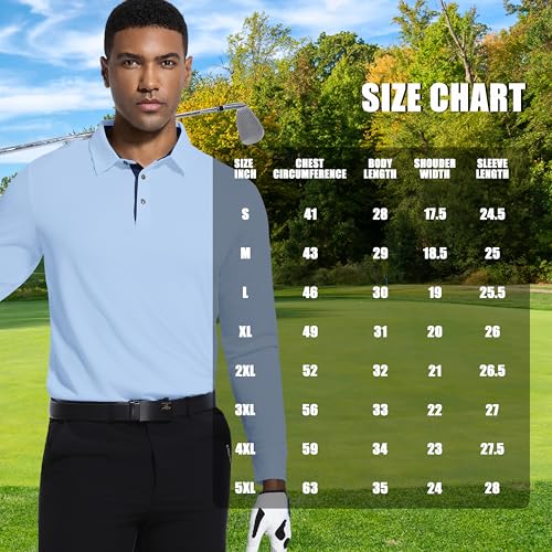 Image of Mens Golf Shirt Long Sleeve Moisture Wicking Dry Fit Performance Solid Pique Collared Golf Polo Shirts for Men