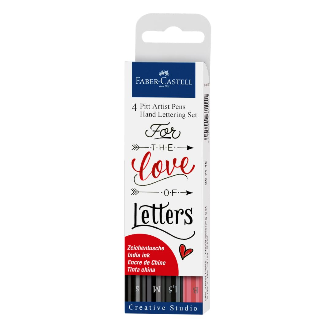 Faber-Castell Creative Studio Pitt Artist Pen India Ink Pen, Black, Set of 4, Art, Craft, Drawing, Sketching, Home, School, University, Colouring