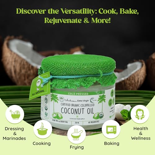 Image of Sow Fresh All Natural Extra Virgin Coconut Oil - 250ml Organic Cold Pressed Virgin Vegan Coconut Oil for Cooking, Hair & Skin Care and Oil Pulling - No Preservatives & No Sugar