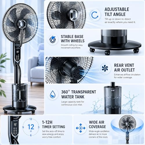 Ventilateur brumisateur oscillant avec télécommande 3 vitesses - 3