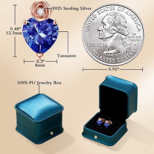 Iefil Earrings Gifts For Women Girls - December Birthstone Earrings, 925 Sterling Silver Heart Stud Earrings For Teen Girls Earrings Mothers Day Valentines Birthday Gifts For Women Blue Tanzanite Jewelry #TOP3